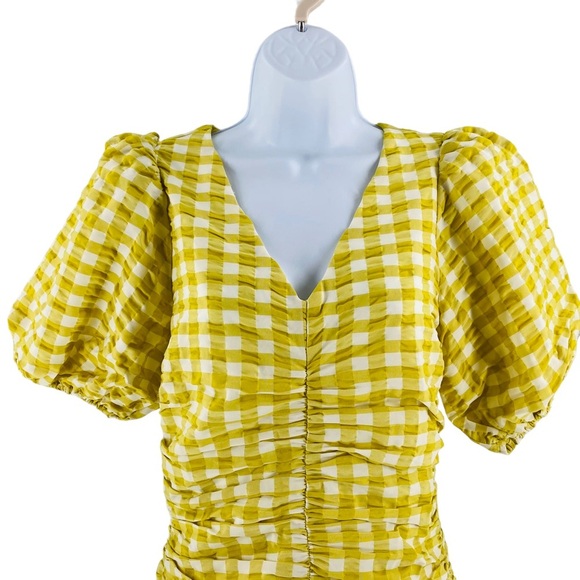 Petal & Pup NEW Tenice V Neck Gingham Puff Sleeve Mini Dress Green Size XS - Picture 6 of 11